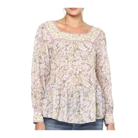 American Eagle Peasant Top XL Made In India Floral Boho Cottage Cotton Oversized - Picture 1 of 12